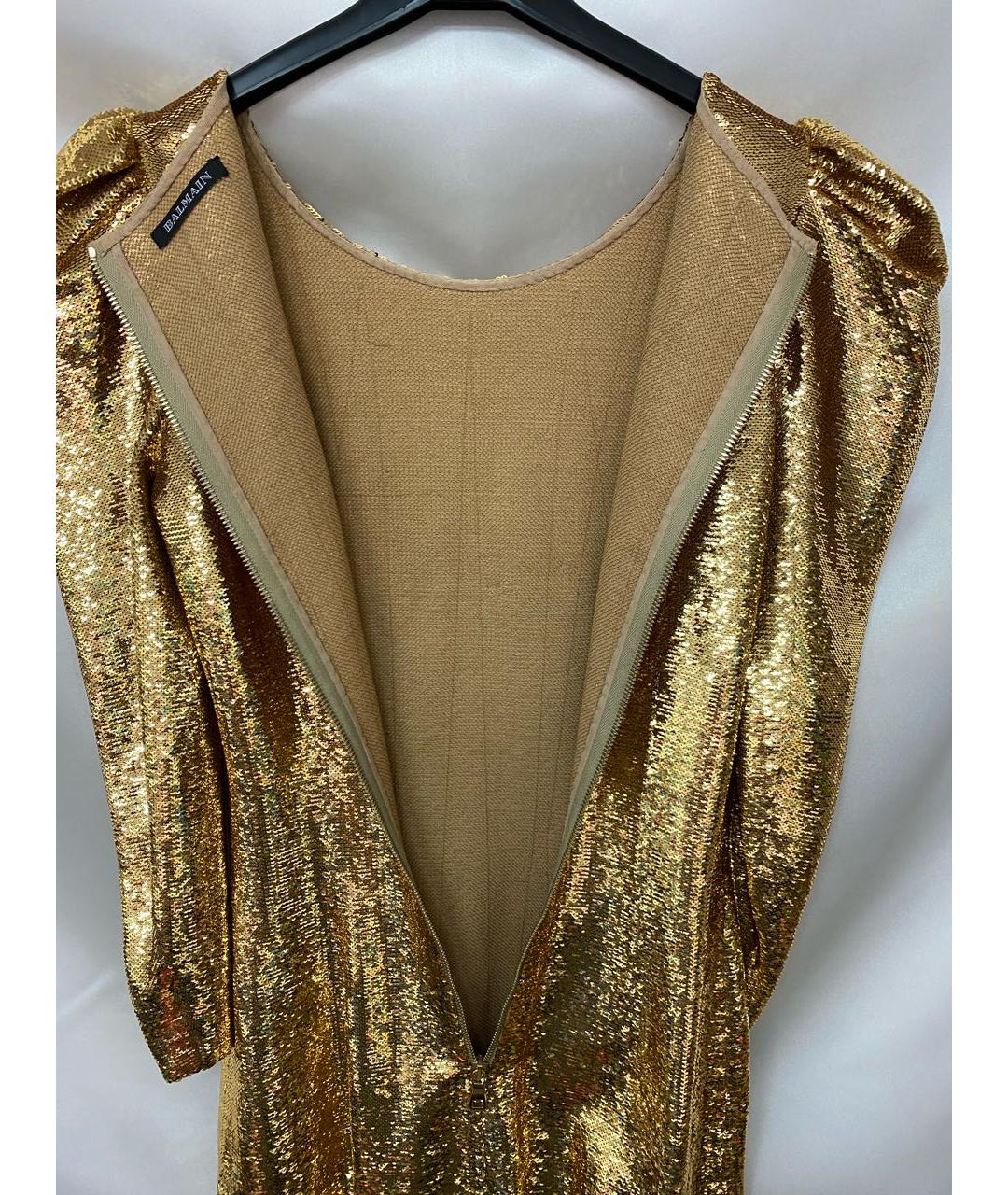 BALMAIN Золотое полиамидовое коктейльное платье, фото 6