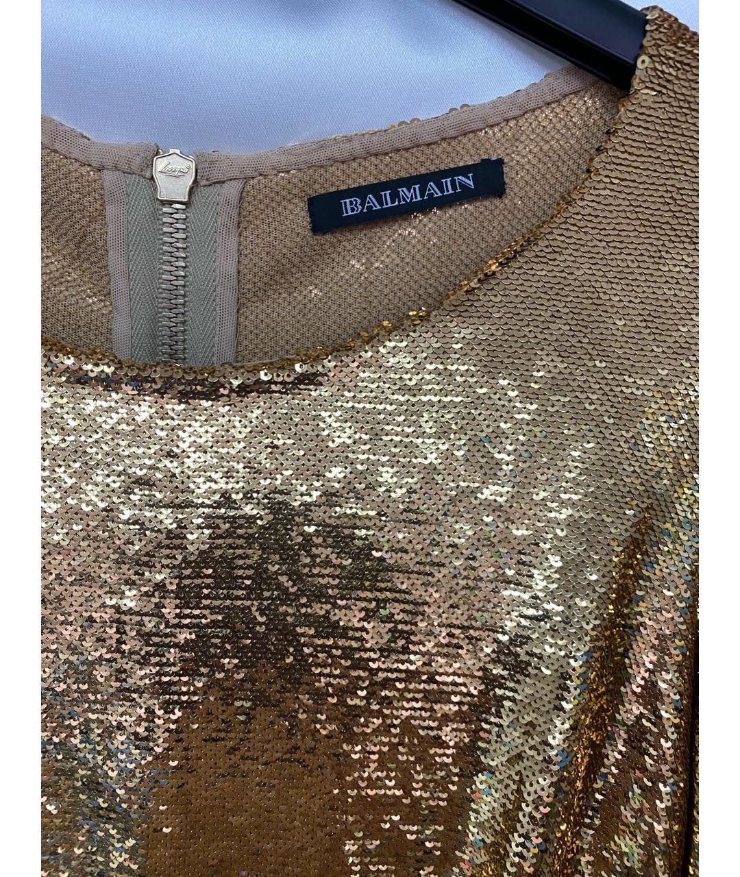 BALMAIN Золотое полиамидовое коктейльное платье, фото 4