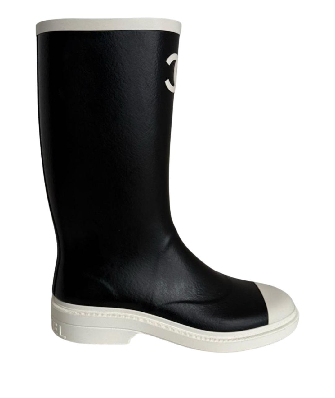 CHANEL Черные резиновые сапоги, фото 1