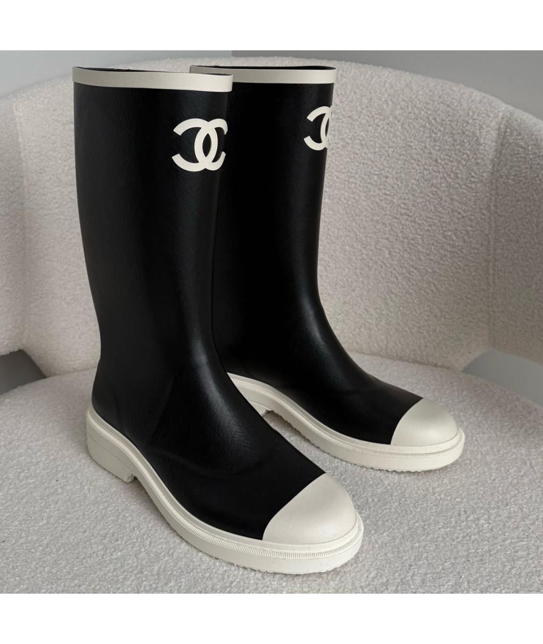 CHANEL Черные резиновые сапоги, фото 6