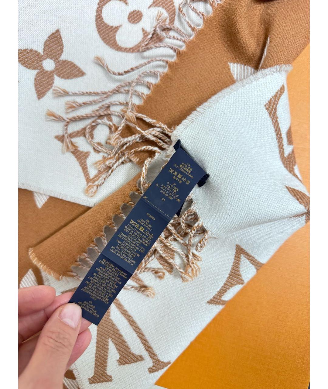 LOUIS VUITTON Коричневый шерстяной шарф, фото 6