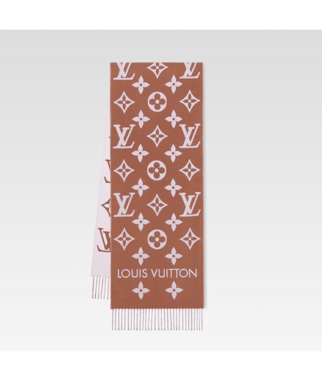 LOUIS VUITTON Коричневый шерстяной шарф, фото 8
