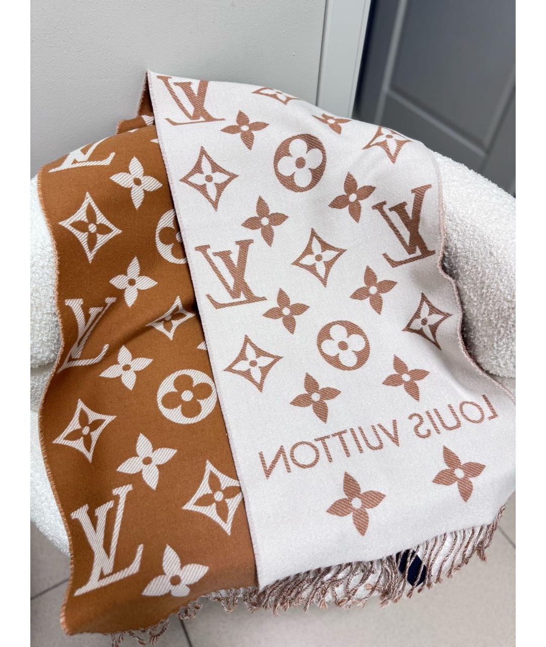 LOUIS VUITTON Коричневый шерстяной шарф, фото 2