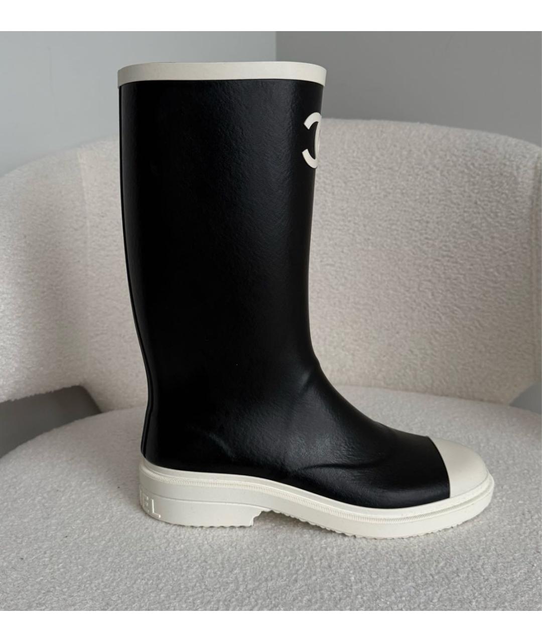 CHANEL Черные резиновые сапоги, фото 7
