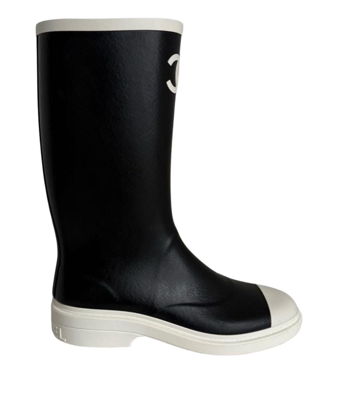CHANEL Черные резиновые сапоги, фото 1