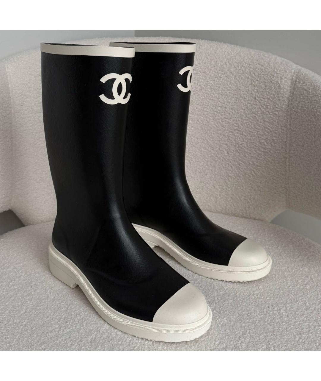 CHANEL Черные резиновые сапоги, фото 5