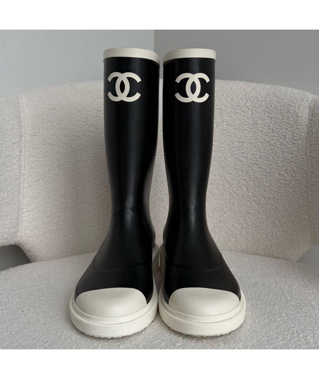 CHANEL Черные резиновые сапоги, фото 6