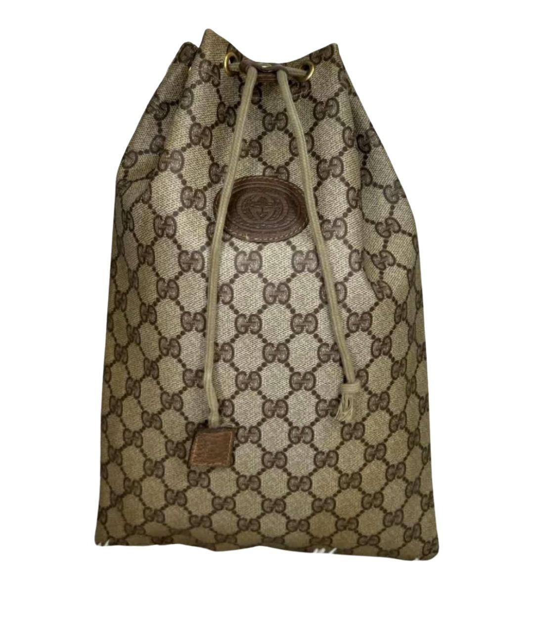 GUCCI Коричневая жаккардовая сумка с короткими ручками, фото 1