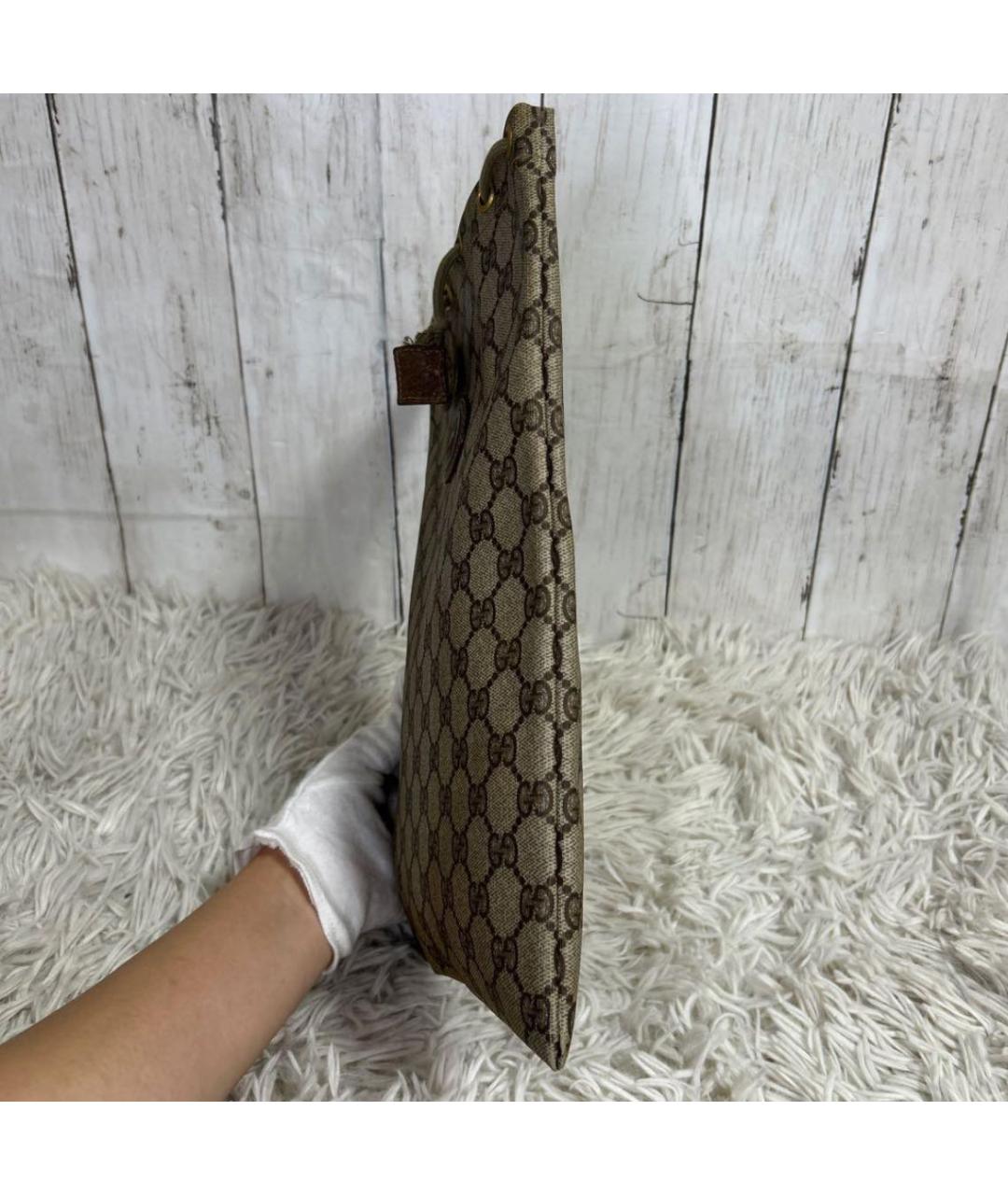 GUCCI Коричневая жаккардовая сумка с короткими ручками, фото 4