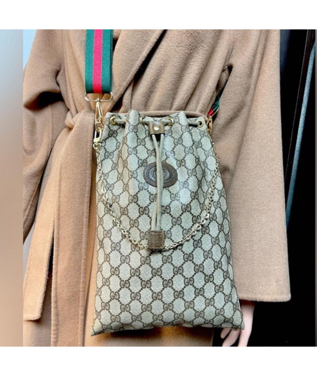 GUCCI Коричневая жаккардовая сумка с короткими ручками, фото 8