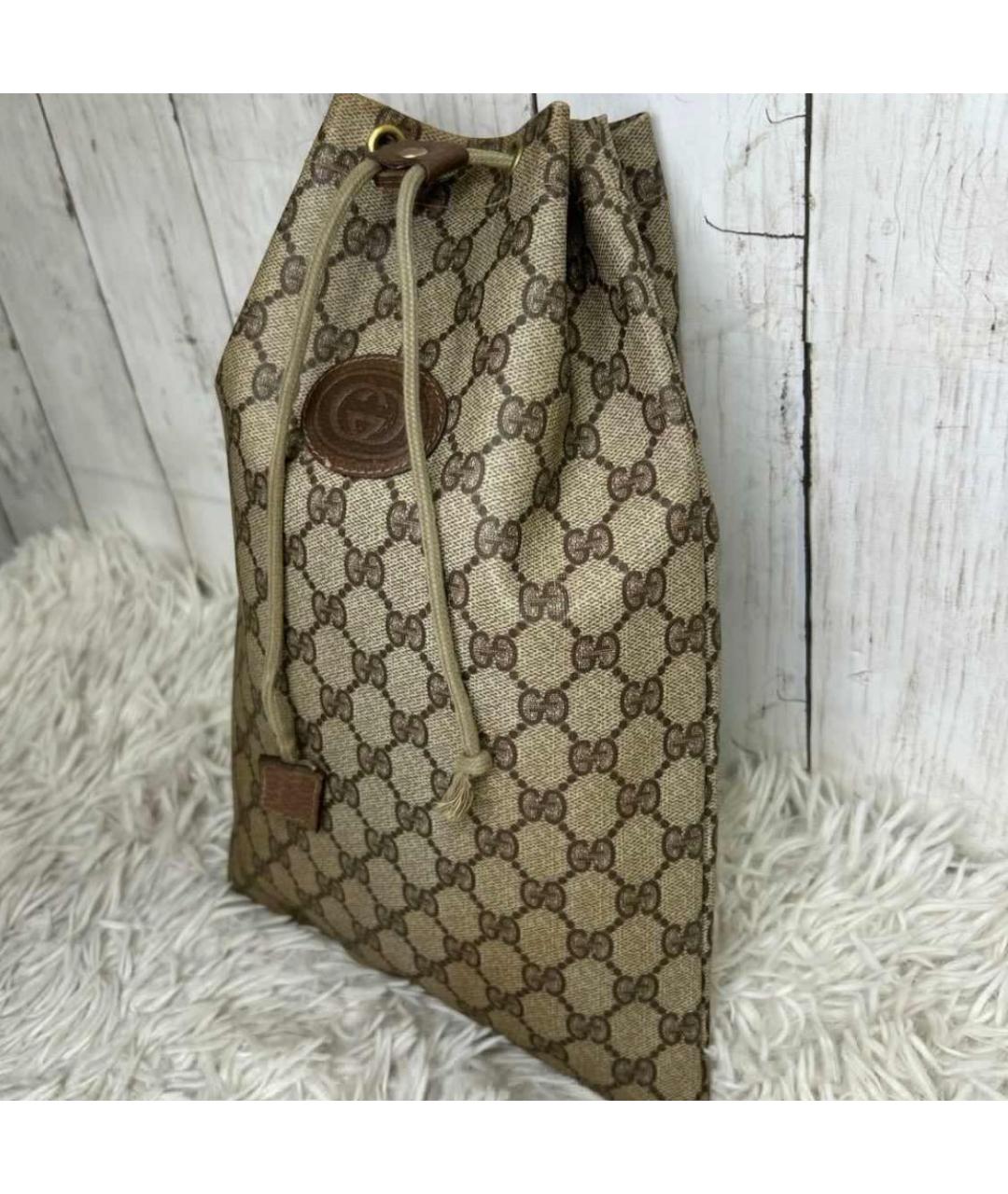 GUCCI Коричневая жаккардовая сумка с короткими ручками, фото 2