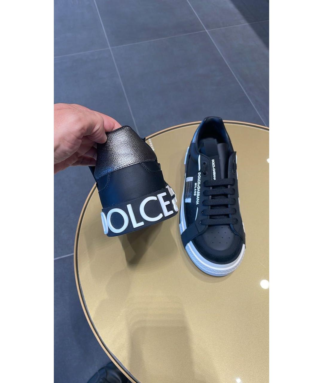 DOLCE&GABBANA Черные кожаные кеды, фото 3