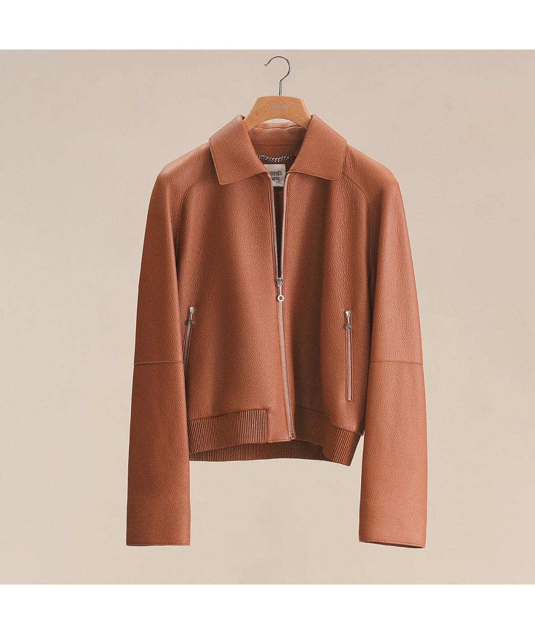 HERMES Коричневая кожаная куртка, фото 7