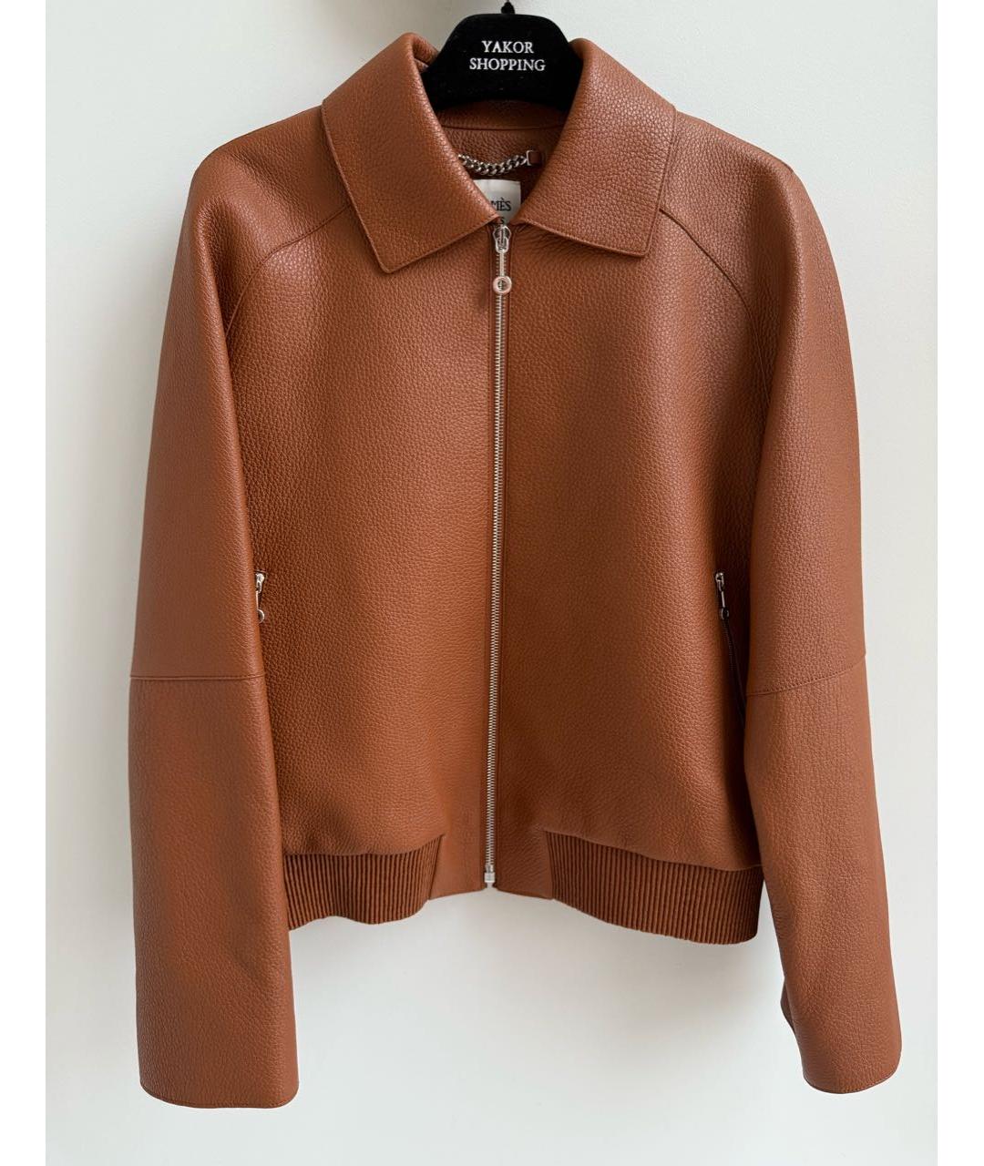 HERMES Коричневая кожаная куртка, фото 2