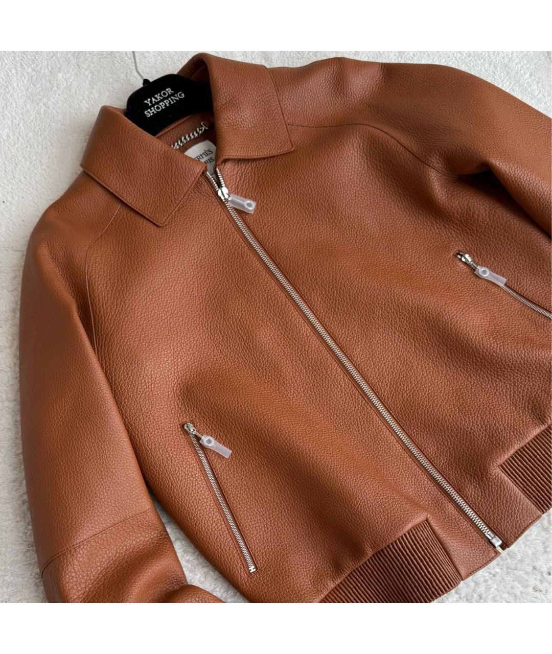 HERMES Коричневая кожаная куртка, фото 4