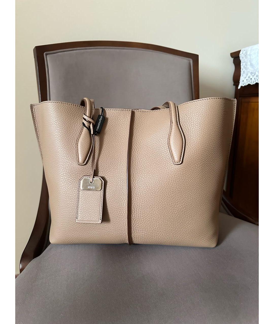 TOD'S Бежевая кожаная сумка тоут, фото 3