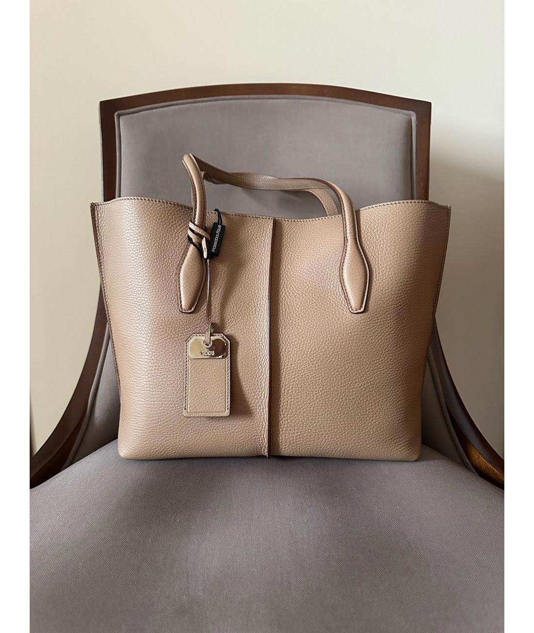 TOD'S Бежевая кожаная сумка тоут, фото 2