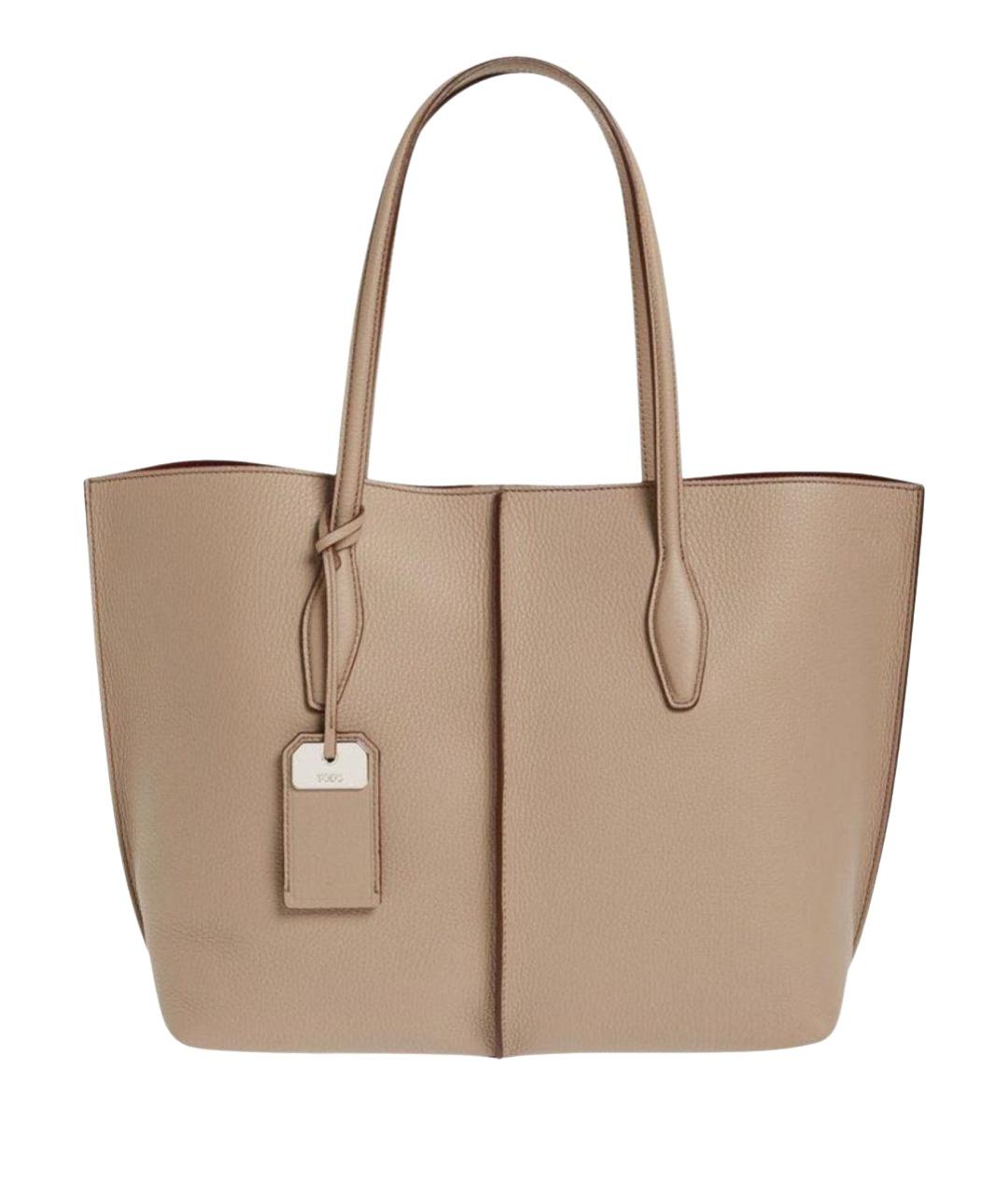 TOD'S Бежевая кожаная сумка тоут, фото 1