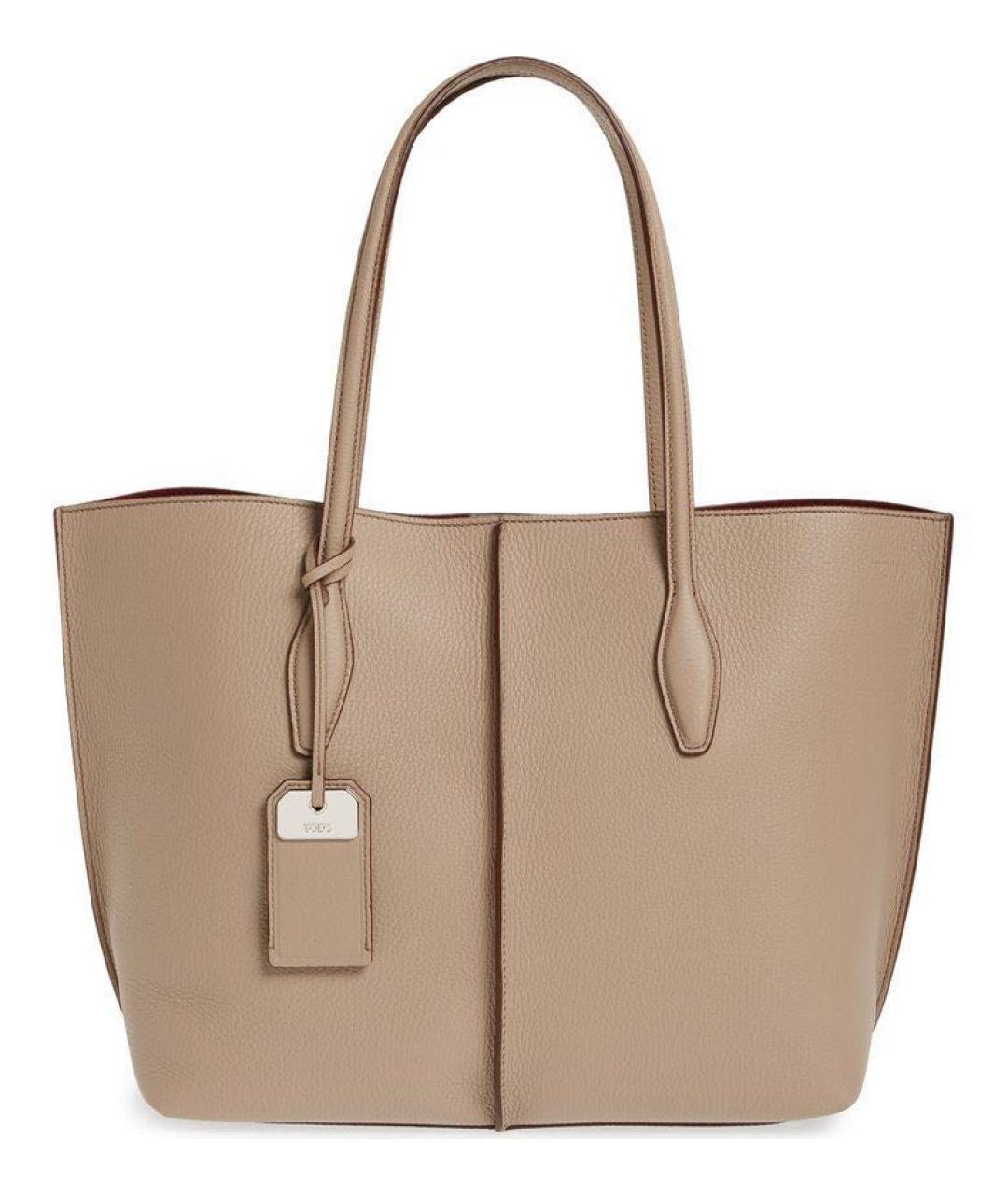 TOD'S Бежевая кожаная сумка тоут, фото 9