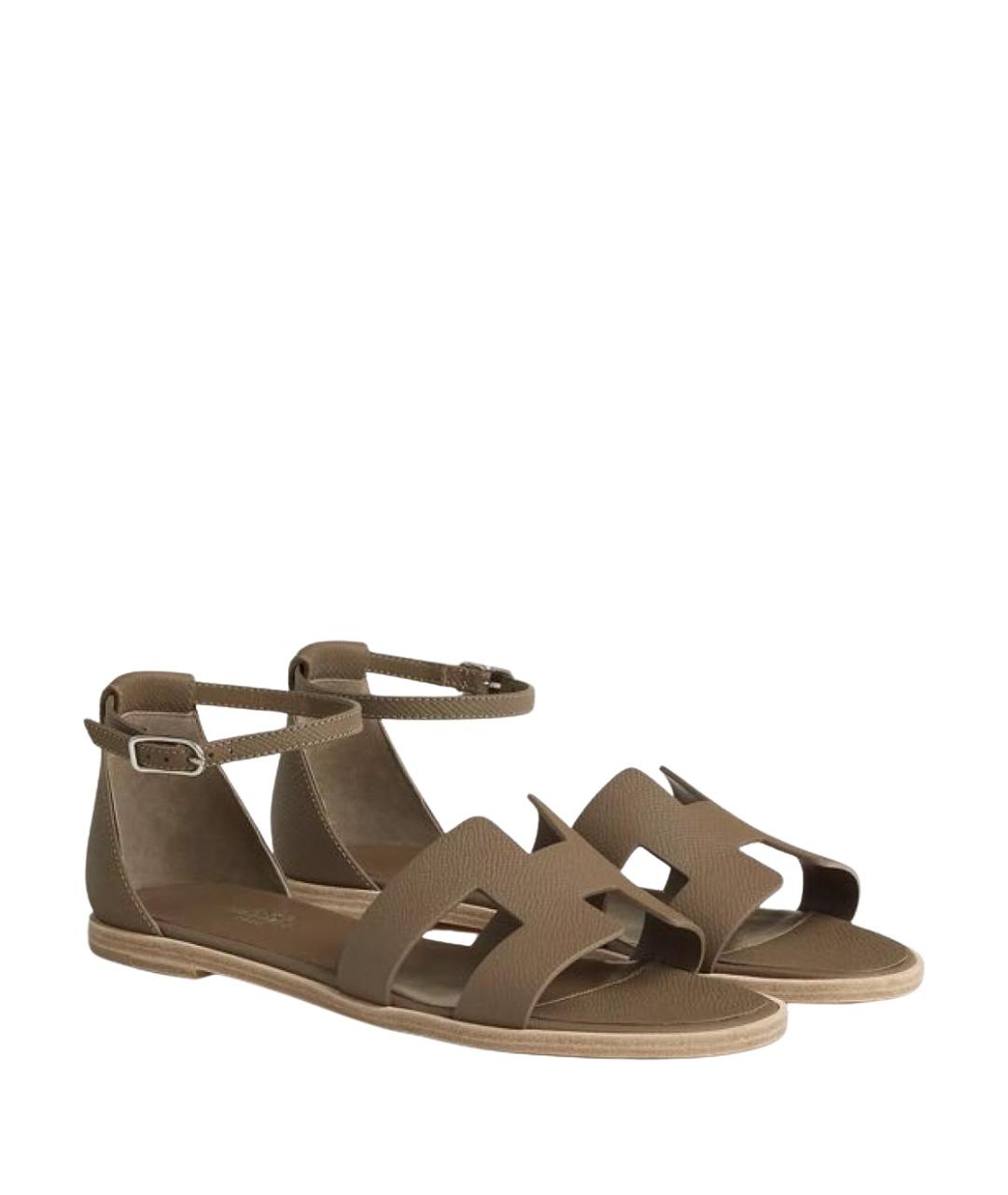 HERMES Серые кожаные сандалии, фото 1