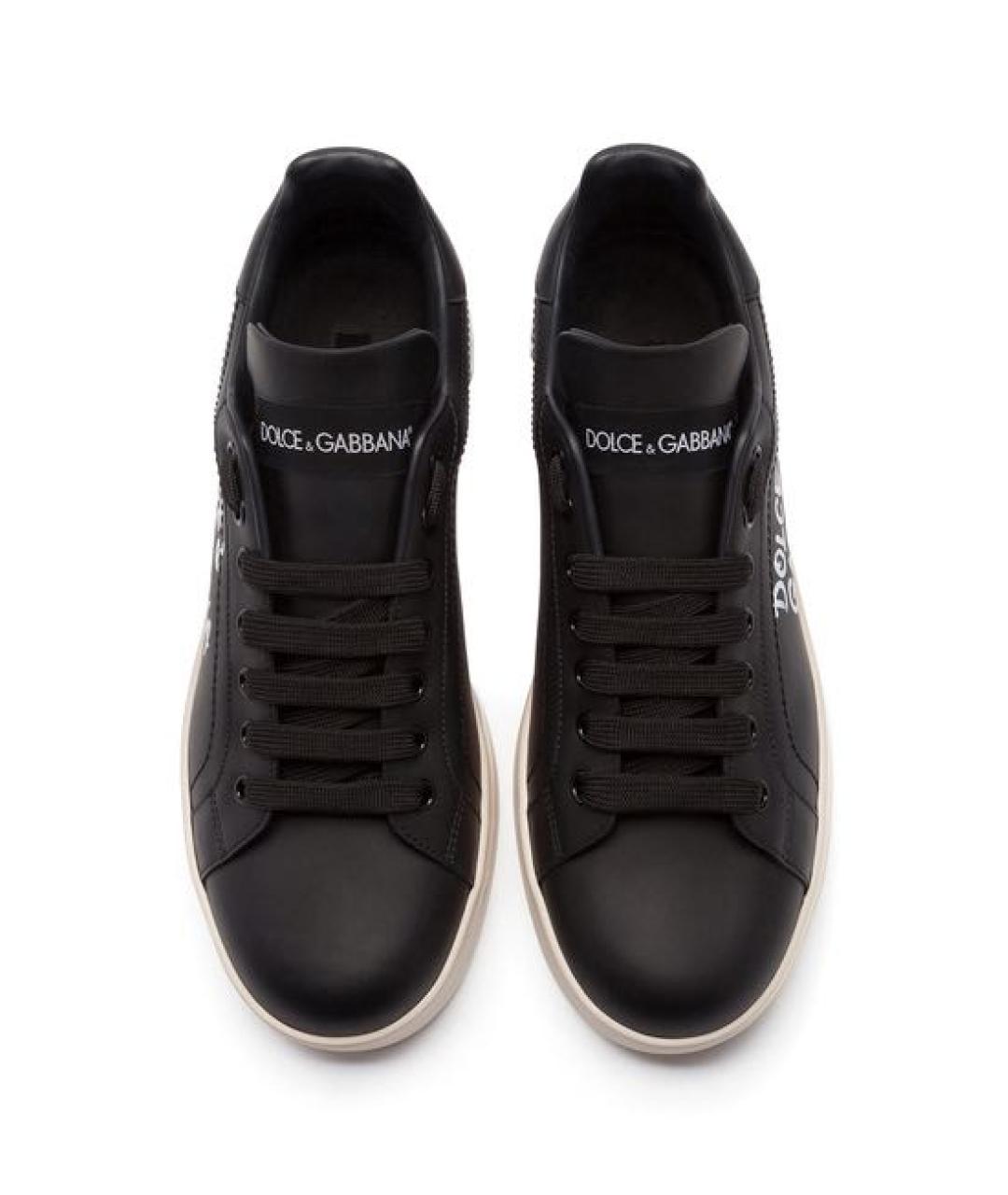 DOLCE&GABBANA Черные кожаные кеды, фото 3