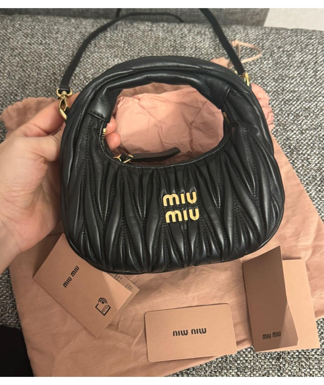 MIU MIU Черная кожаная сумка с короткими ручками, фото 2