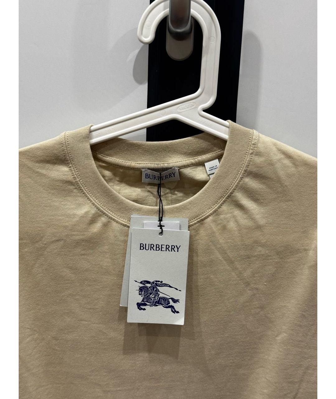 BURBERRY Бежевая хлопковая футболка, фото 3
