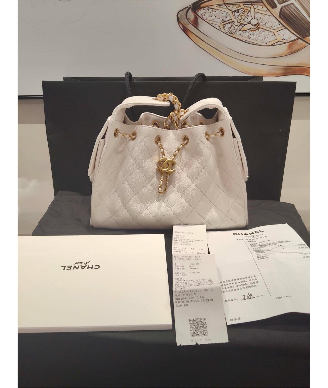 CHANEL Белая кожаная сумка через плечо, фото 10