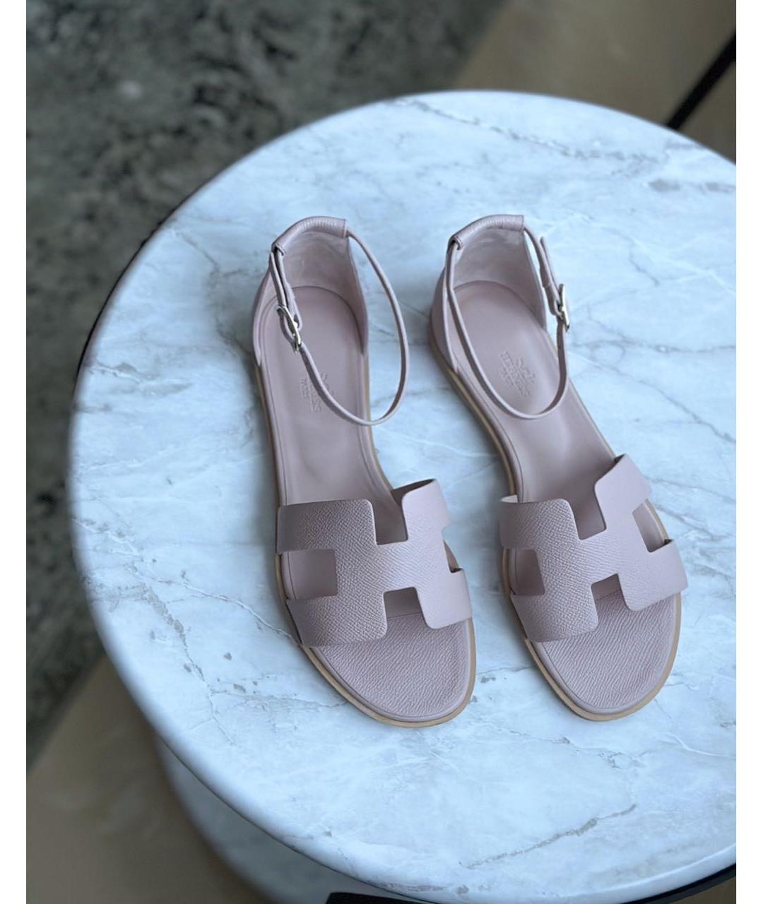 HERMES Розовые кожаные сандалии, фото 2