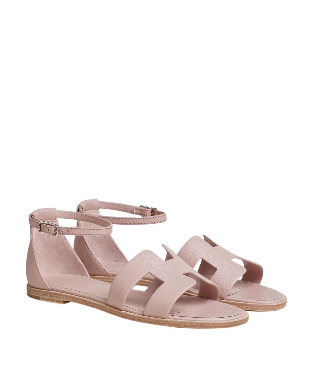 HERMES Розовые кожаные сандалии, фото 1