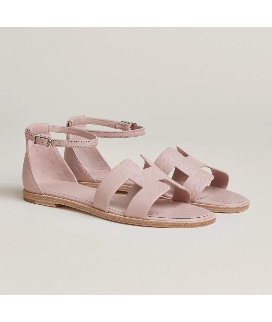 HERMES Розовые кожаные сандалии, фото 3