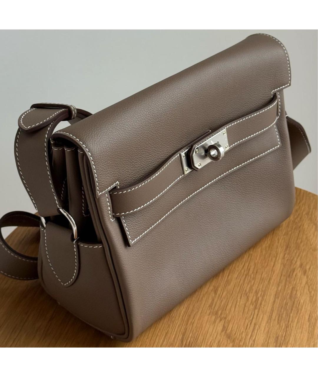 HERMES Серая кожаная сумка на плечо, фото 7
