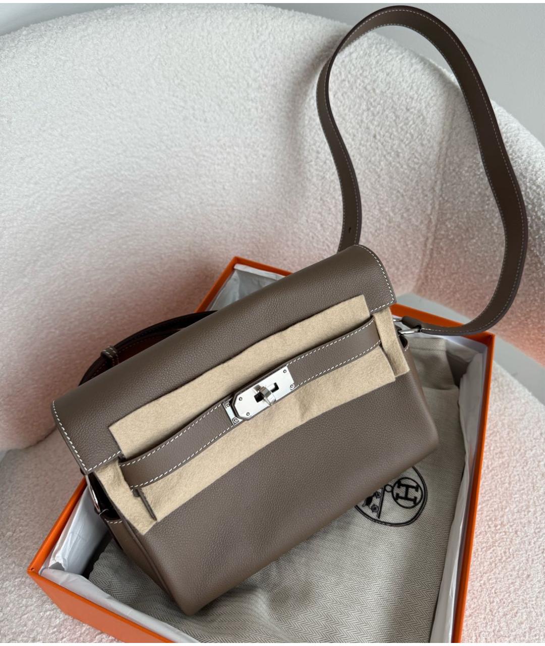 HERMES Серая кожаная сумка на плечо, фото 2