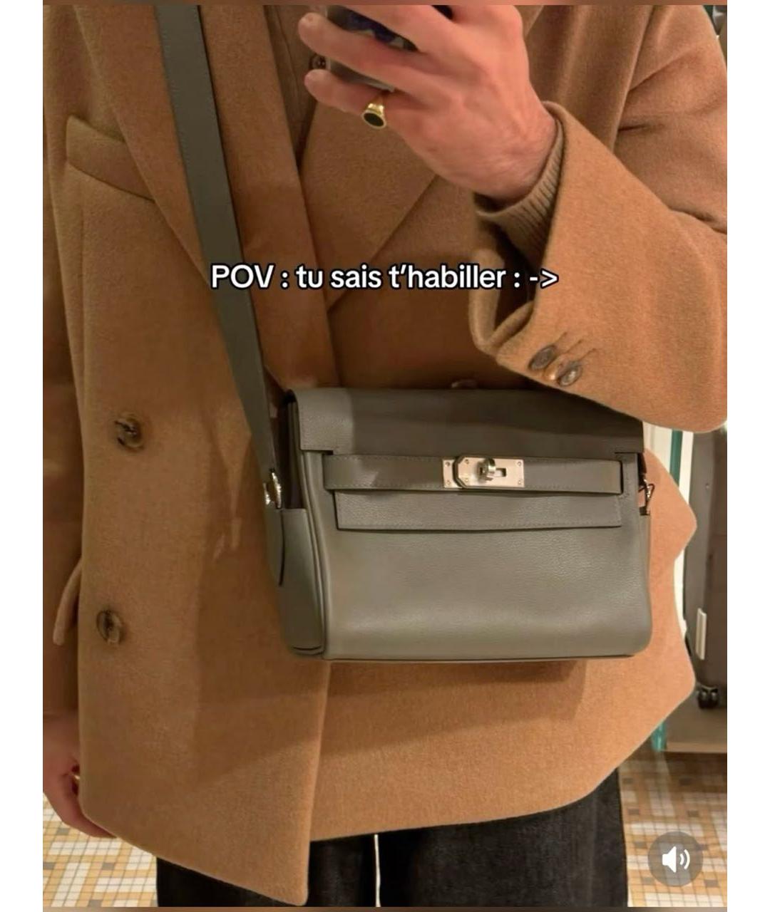 HERMES Серая кожаная сумка на плечо, фото 8