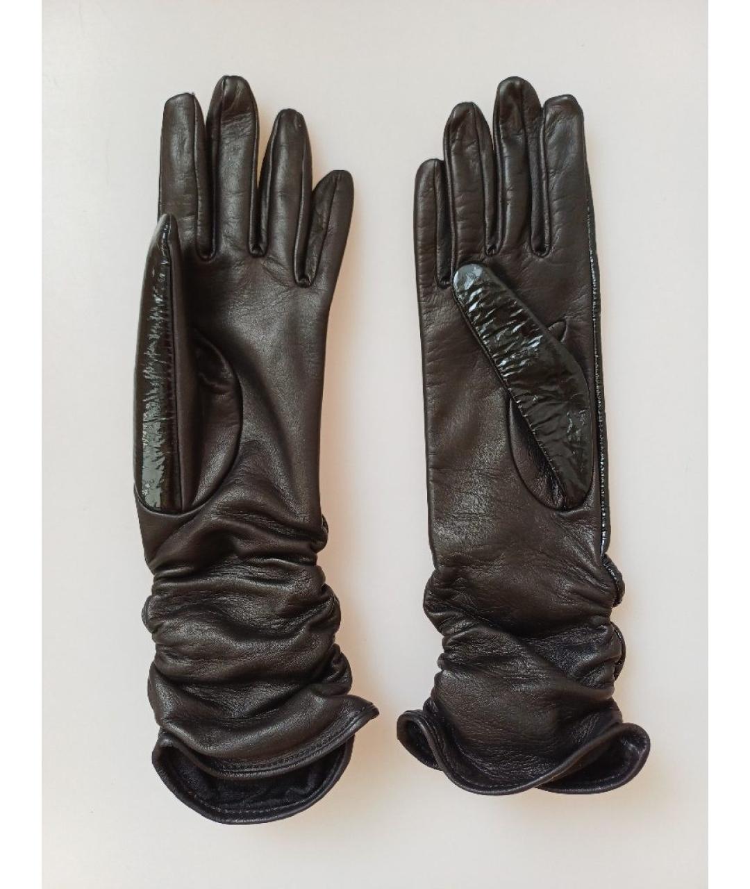 SERGIO ROSSI Черные кожаные перчатки, фото 6
