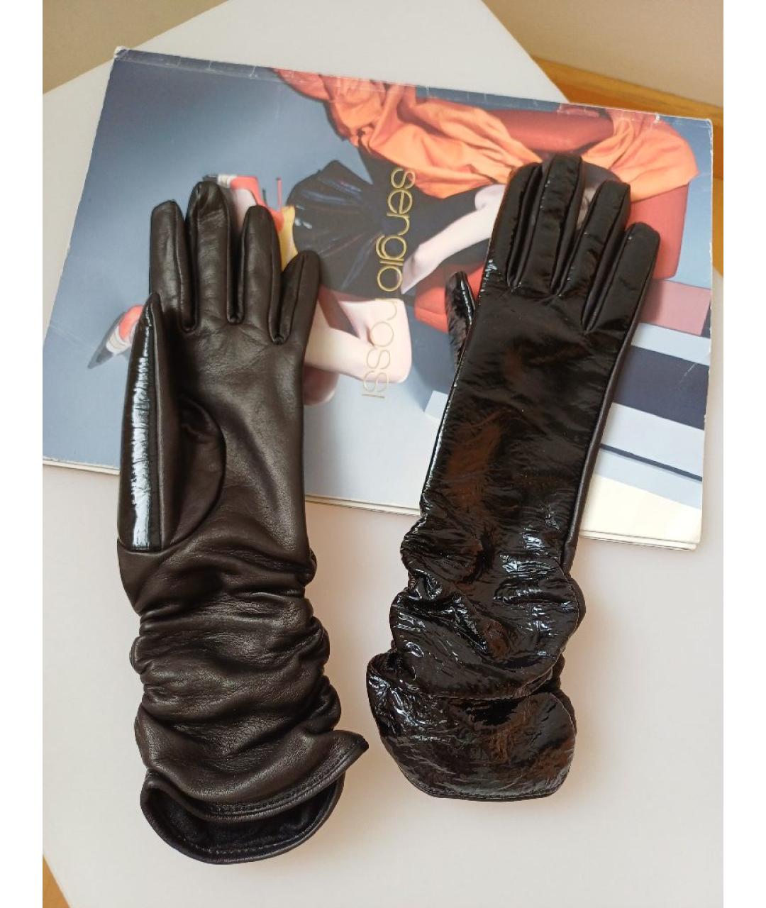 SERGIO ROSSI Черные кожаные перчатки, фото 3