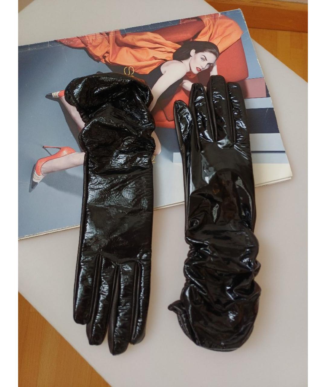 SERGIO ROSSI Черные кожаные перчатки, фото 2