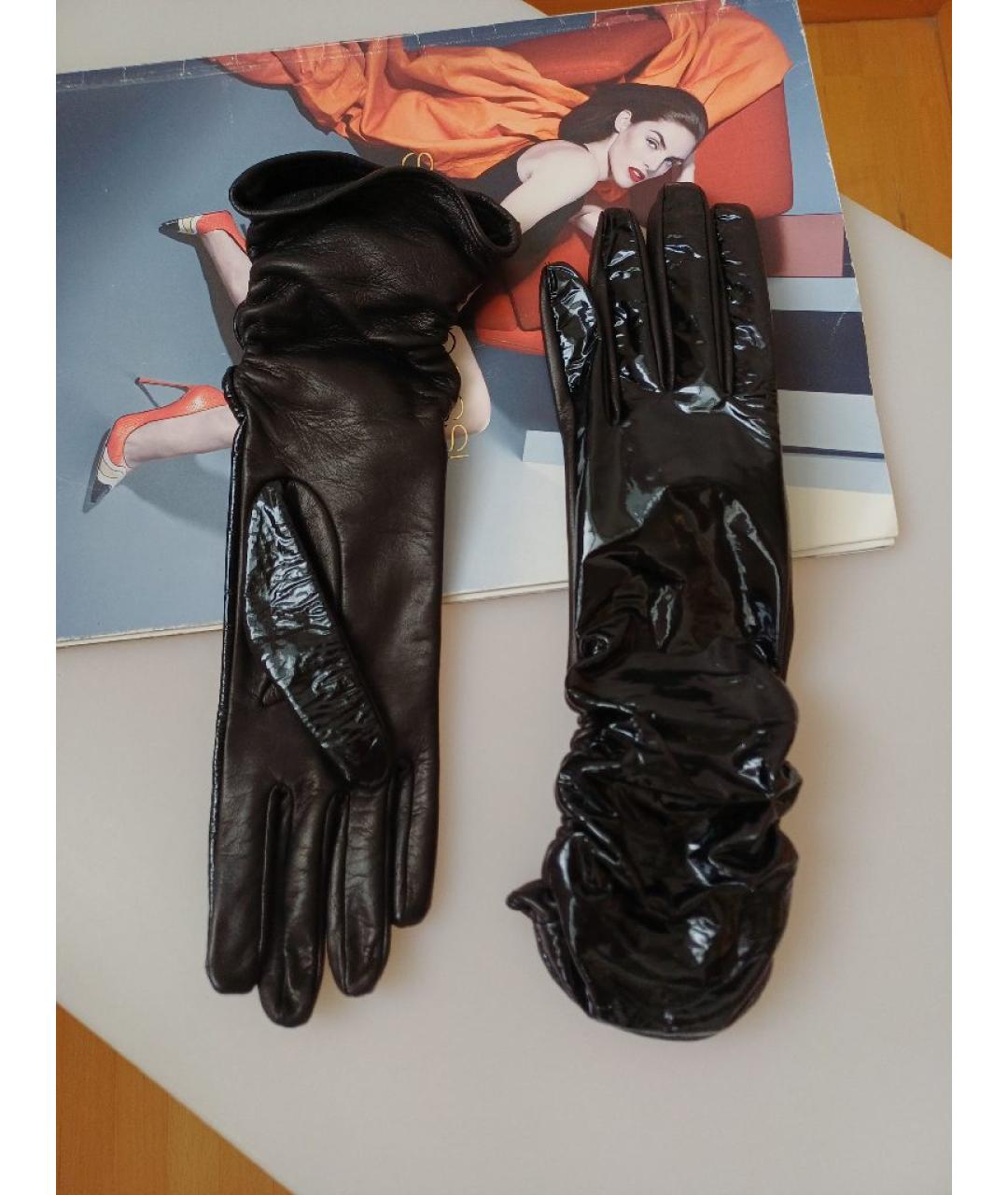 SERGIO ROSSI Черные кожаные перчатки, фото 4