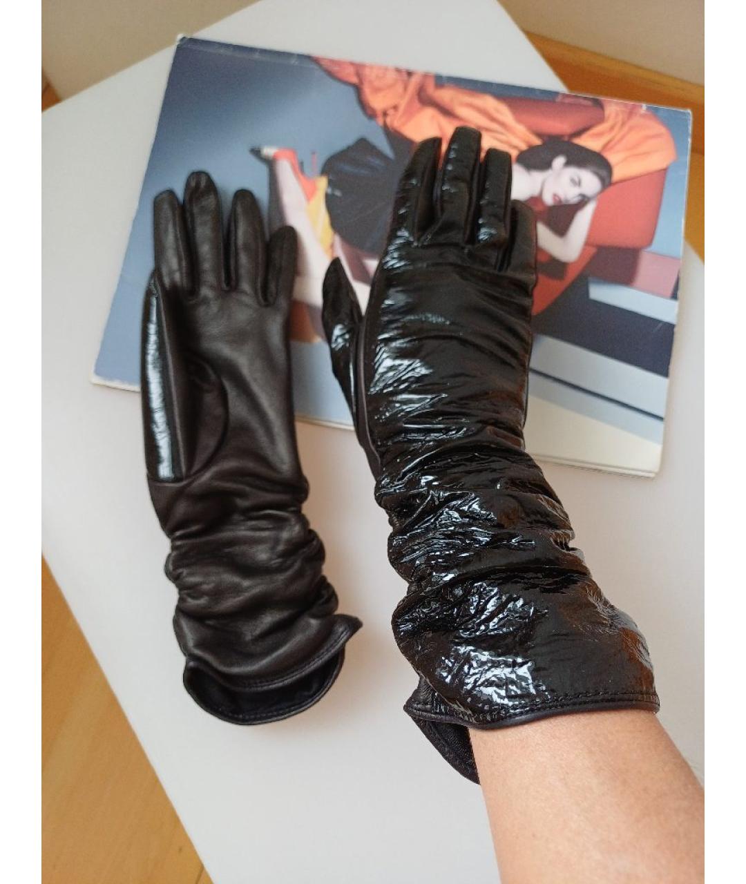 SERGIO ROSSI Черные кожаные перчатки, фото 5