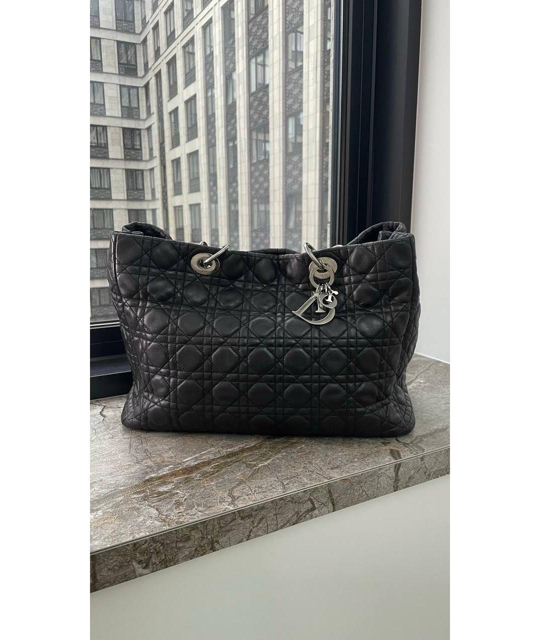 CHRISTIAN DIOR Черная кожаная сумка тоут, фото 7