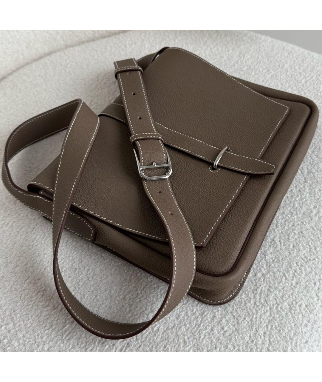 HERMES Серая кожаная сумка на плечо, фото 4