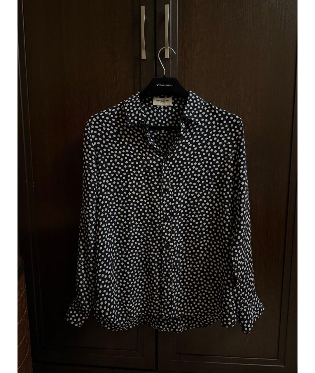 SAINT LAURENT Темно-синяя шелковая блузы, фото 2