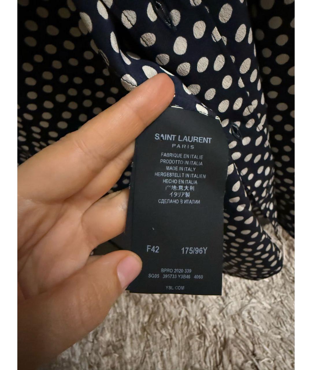 SAINT LAURENT Темно-синяя шелковая блузы, фото 6