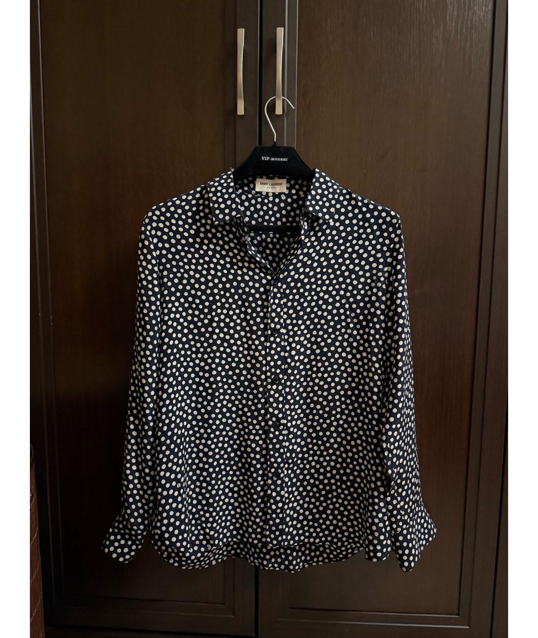 SAINT LAURENT Темно-синяя шелковая блузы, фото 7