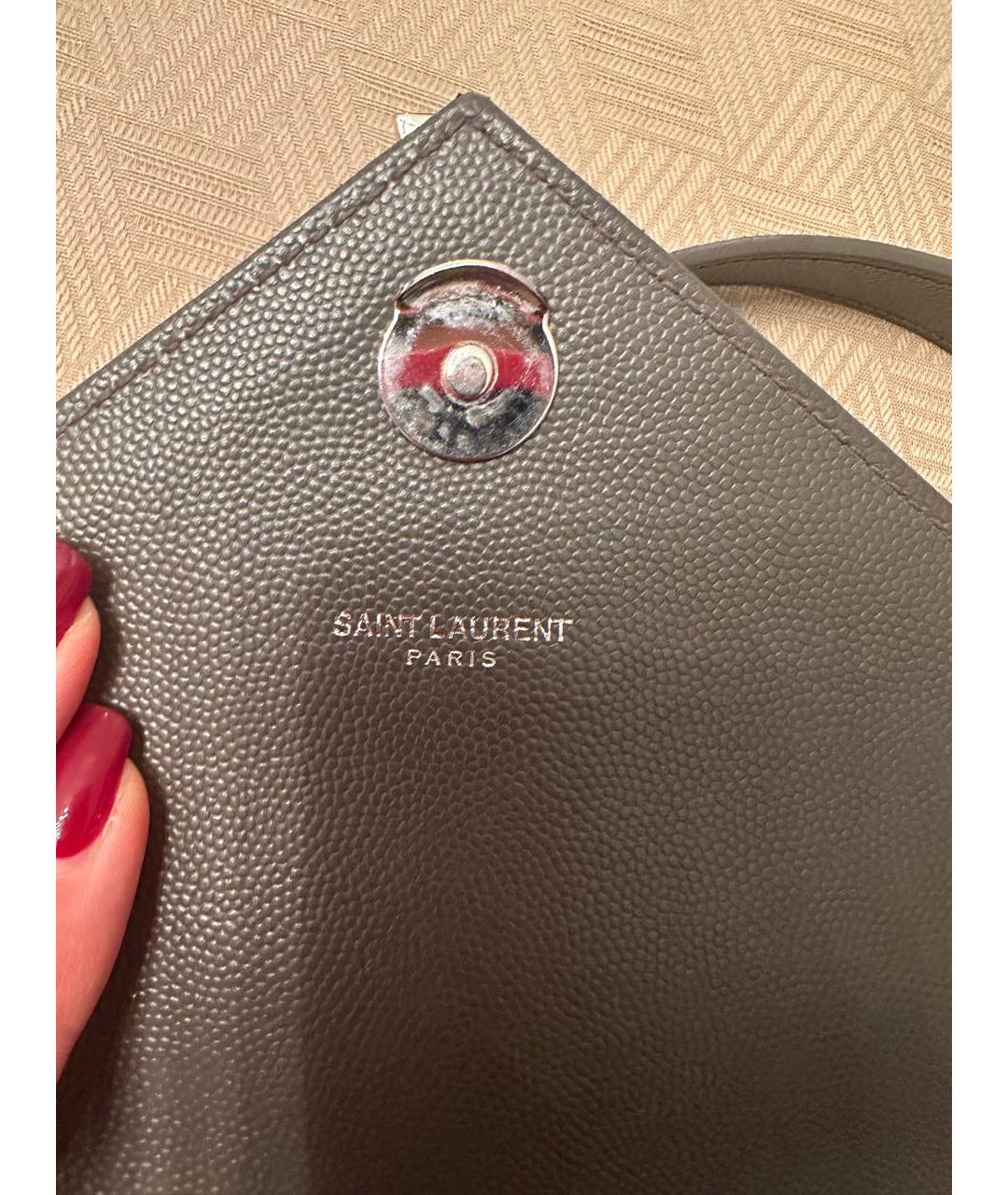 SAINT LAURENT Серая кожаная сумка через плечо, фото 4