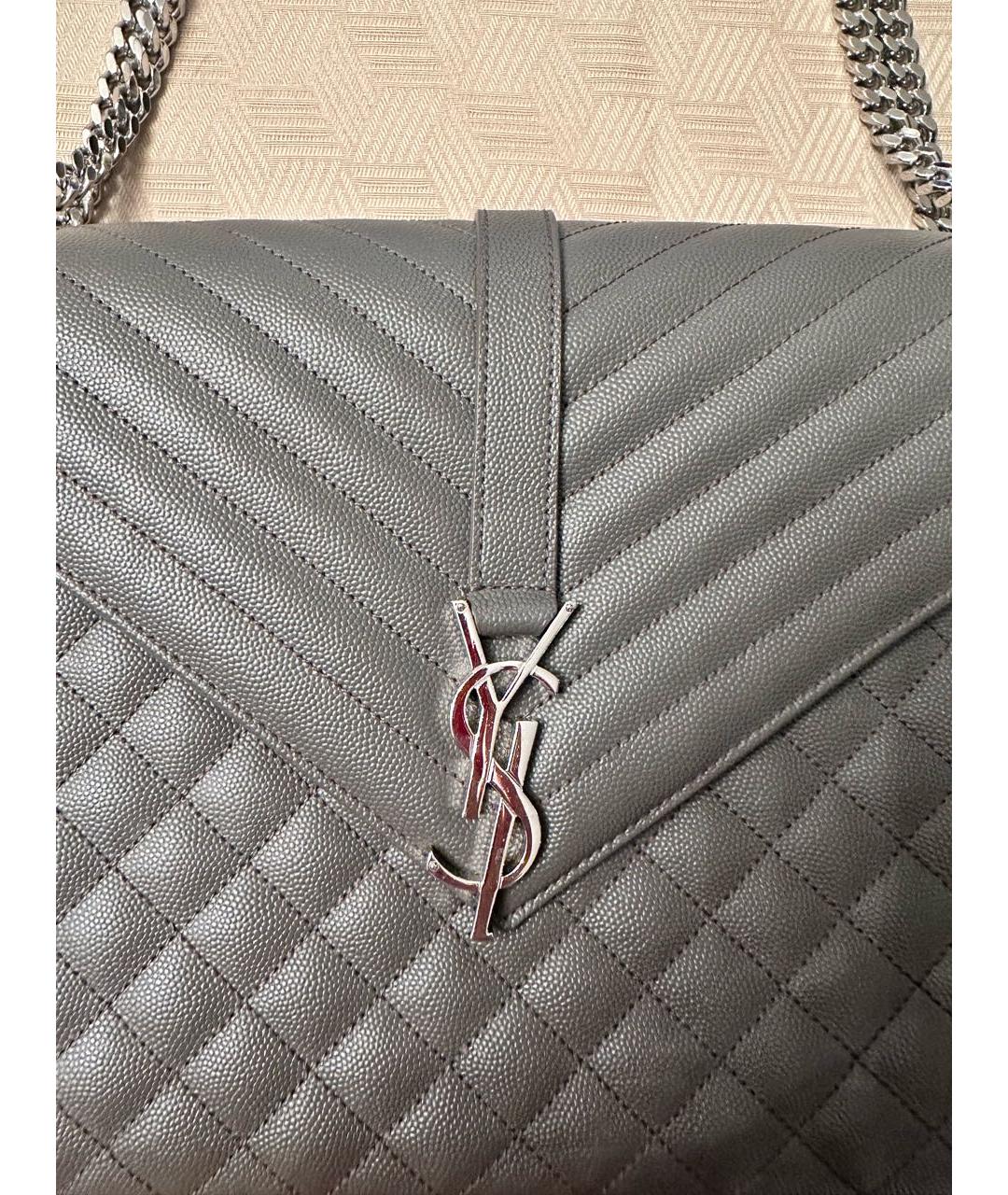 SAINT LAURENT Серая кожаная сумка через плечо, фото 5