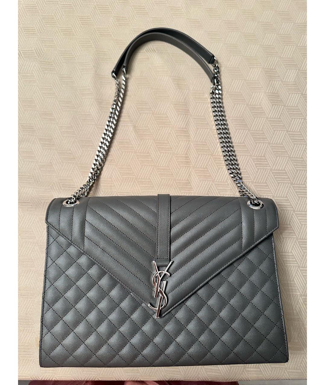 SAINT LAURENT Серая кожаная сумка через плечо, фото 2