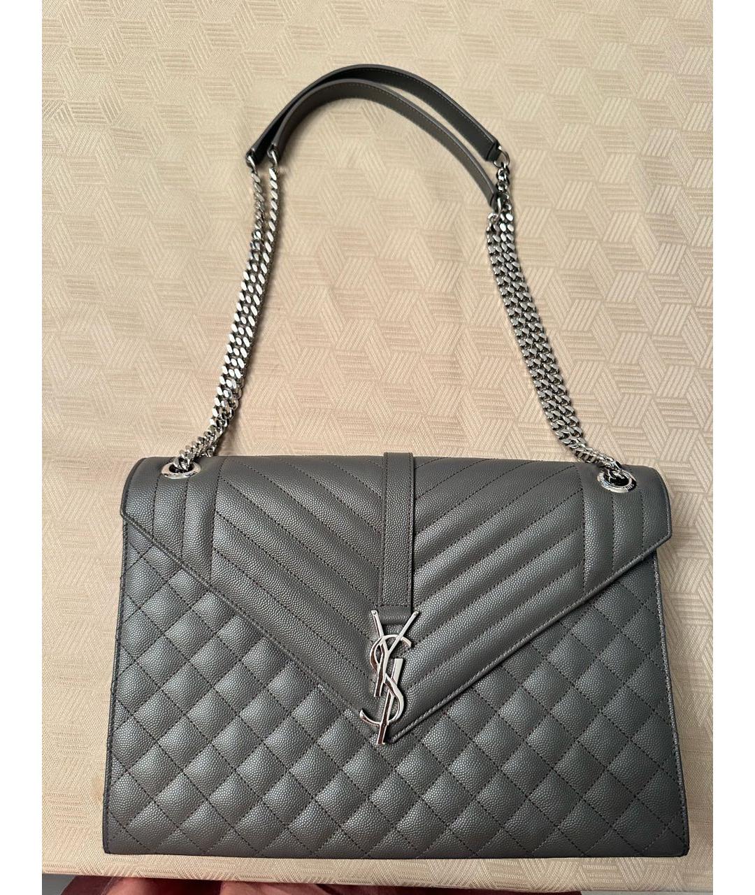 SAINT LAURENT Серая кожаная сумка через плечо, фото 6