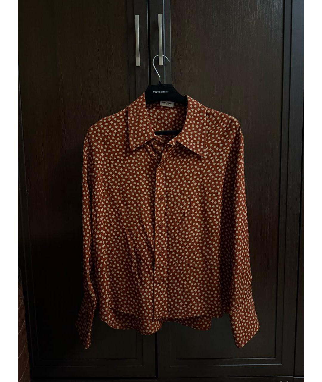 SAINT LAURENT Коричневая шелковая блузы, фото 3