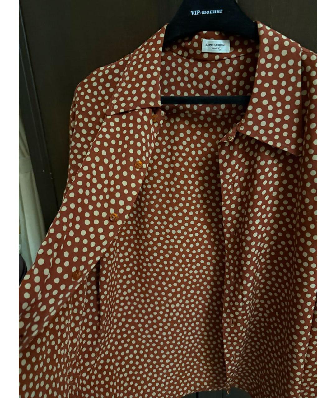 SAINT LAURENT Коричневая шелковая блузы, фото 7